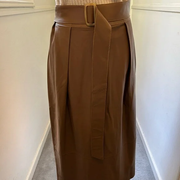Vince Brown Leather Pencil Skirt with Pleats - 6 NWT - Picture 5 of 6